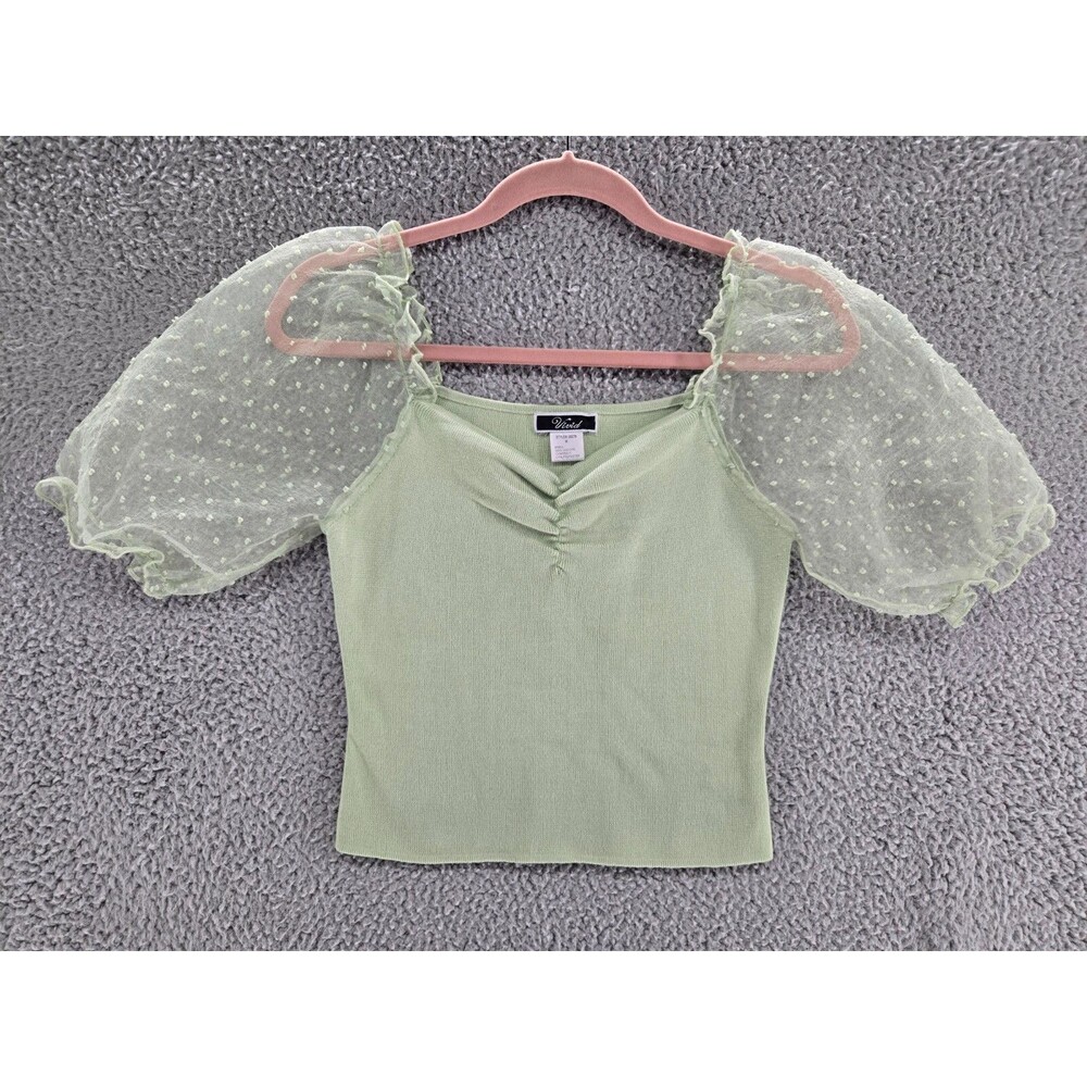 Fairycore Shirt Womens Medium Green Puff Sleeves Y2K Vintage Top Blouse Vivid